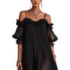 2026 Summer European and American Women's Sexy See-through Lace Patchwork Spaghetti Strap Backless Dress