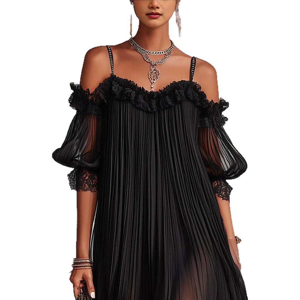 2026 Summer European and American Women's Sexy See-through Lace Patchwork Spaghetti Strap Backless Dress