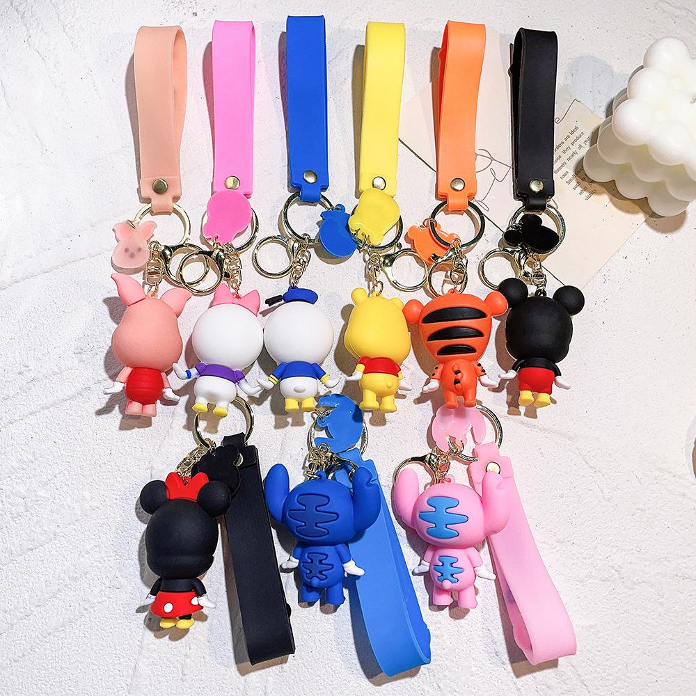 Creativity Cartoon Anime Keychain Stitch Donald Duck Minnie Mickey Pooh Bear Car Pendant Children Backpack Decoration Gift