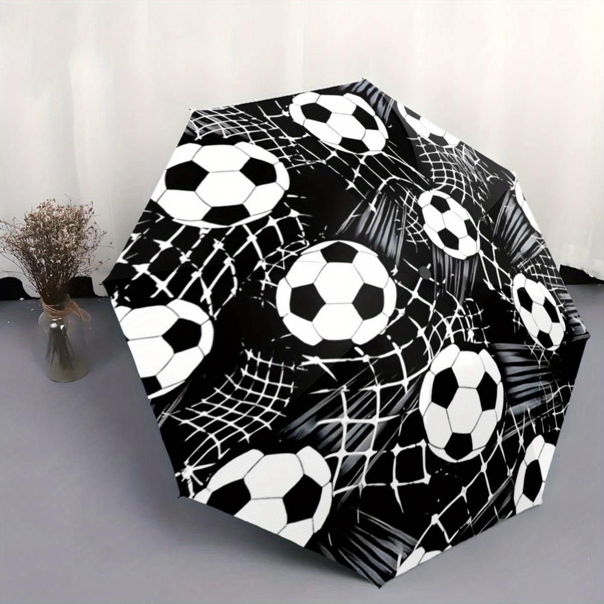 

This Folding Umbrella Showcases a Design with Black And White Soccer Balls, Net Motifs, And Energetic Abstract Lines. It S Per Iron&8K