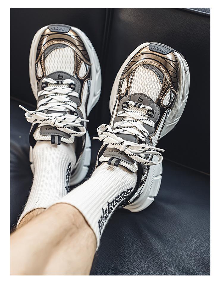 Men's Black Retro Dad Sneakers: Trendy, Breathable, Versatile Casual Sports Shoes
