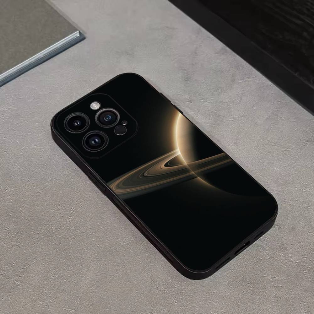 Saturn Solar system Phone Case For iPhone 17,16,15,14,13,12,11 Plus,Pro Max,XS,X,XR,SE,Mini,8,7,Soft Silicone Black Cover