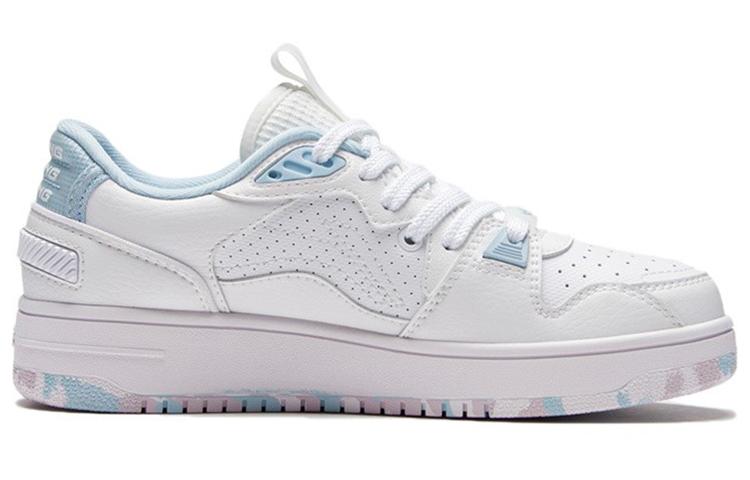 Li Ning Abrasion Resistant Breathable Abrasion Resistant Breathable Low top Skateboard Shoes Women's White Blue AGCS084-3