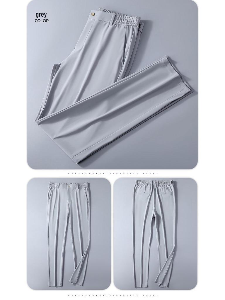 Men's High-End Quick-Drying Ice Silk Elastic Waist Straight-Leg Casual Business Pants