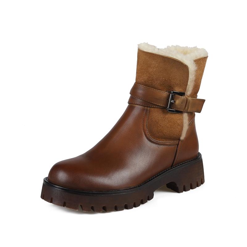 Fashion Boots Women Winter Women Ankle Boots Snow Boots Genuine Leather Warm Wool Shoes Woman Classic Zipper Casual Working Short Boots