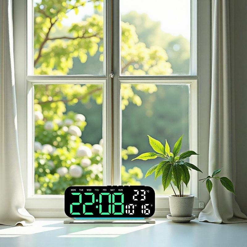 USB-betriebener digitaler Wecker mit RGB-Stimmungslicht, TEMP, Datum, 2 Alarme, Schlummerfunktion, Schreibtischuhr, 12/24H, automatisch dimmbar, Timing-Countdown-LED-Uhr