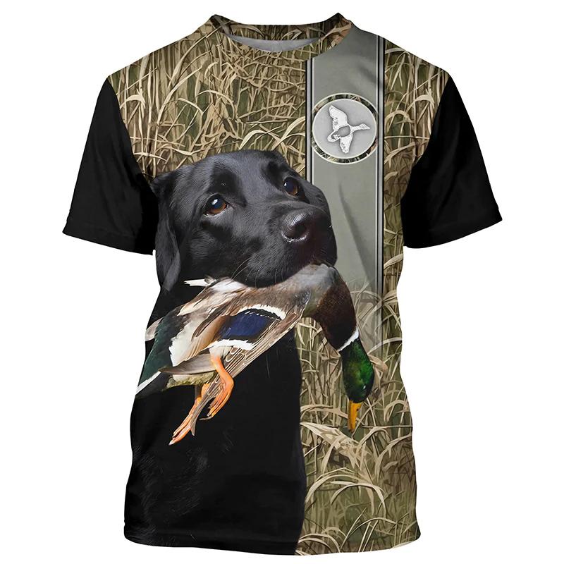 2024 Men's Short Sleeve T-shirt Camouflage Hunting Dog Print Summer Men's Clothing O-neck T-shirt Casual Short Sleeve Top