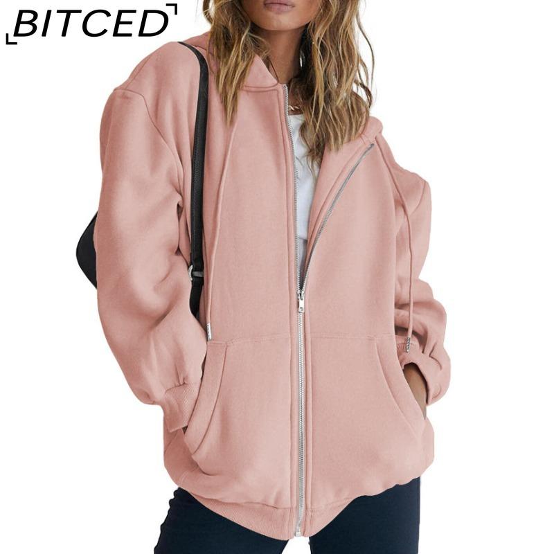 BITCED Unisex Fleece-Lined Hooded Sweatshirt Casual Cardigan with Zip-Up Front