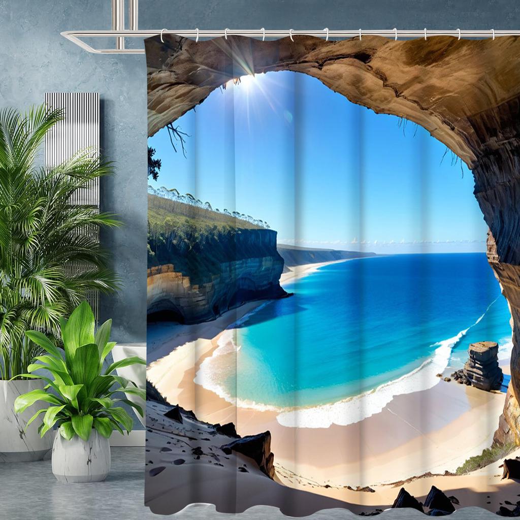 Beach  Bathing Curtain  Bathroom Letters Shower Curtain Waterproof With 12 Hooks Fishes Home Deco Free Ship