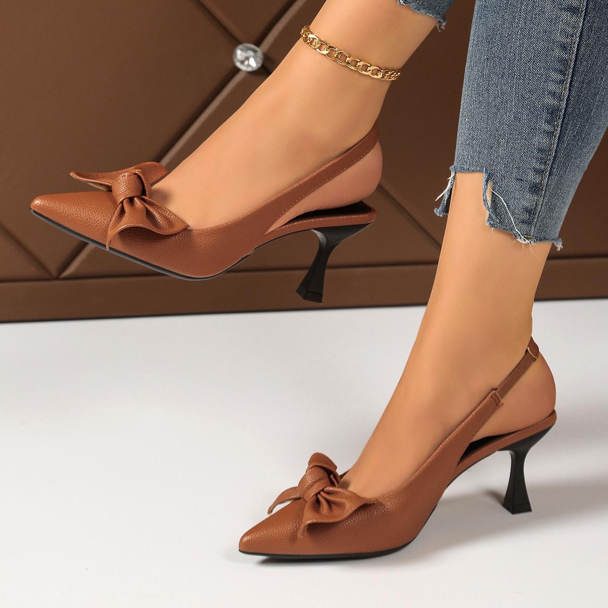 

Новые летние босоножки на высоком каблуке с бантом - Женская обувь больших размеров, туфли-лодочки на шпильке с острым носом 36 абрикосовый