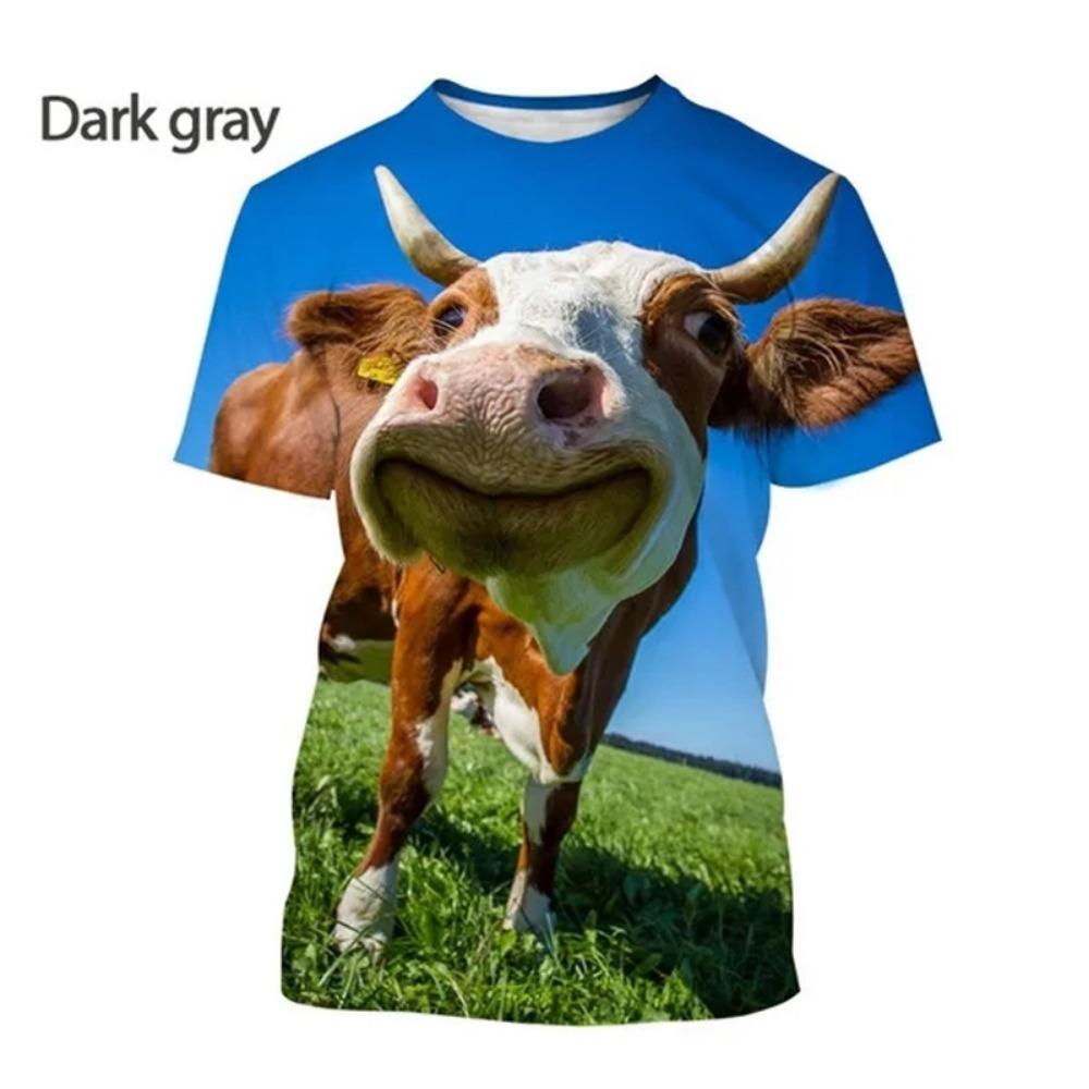 3D Printing Cow Animal Graphic T Shirts Men Funny Retro Short Sleeve T-Shirt O-Neck Full Print Idyllic Tee Tops Streetwear