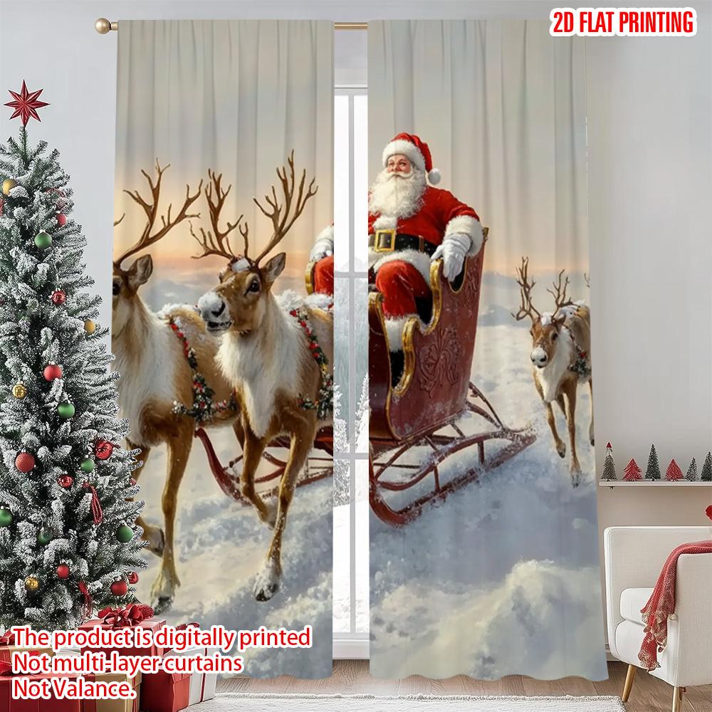 

2pcs 2D flat printing Merry Christmas Popular Curtains Santa s sleigh Versatile Durable Polyester Without Electricity Festive 52.50×116.00 CM 2pcs