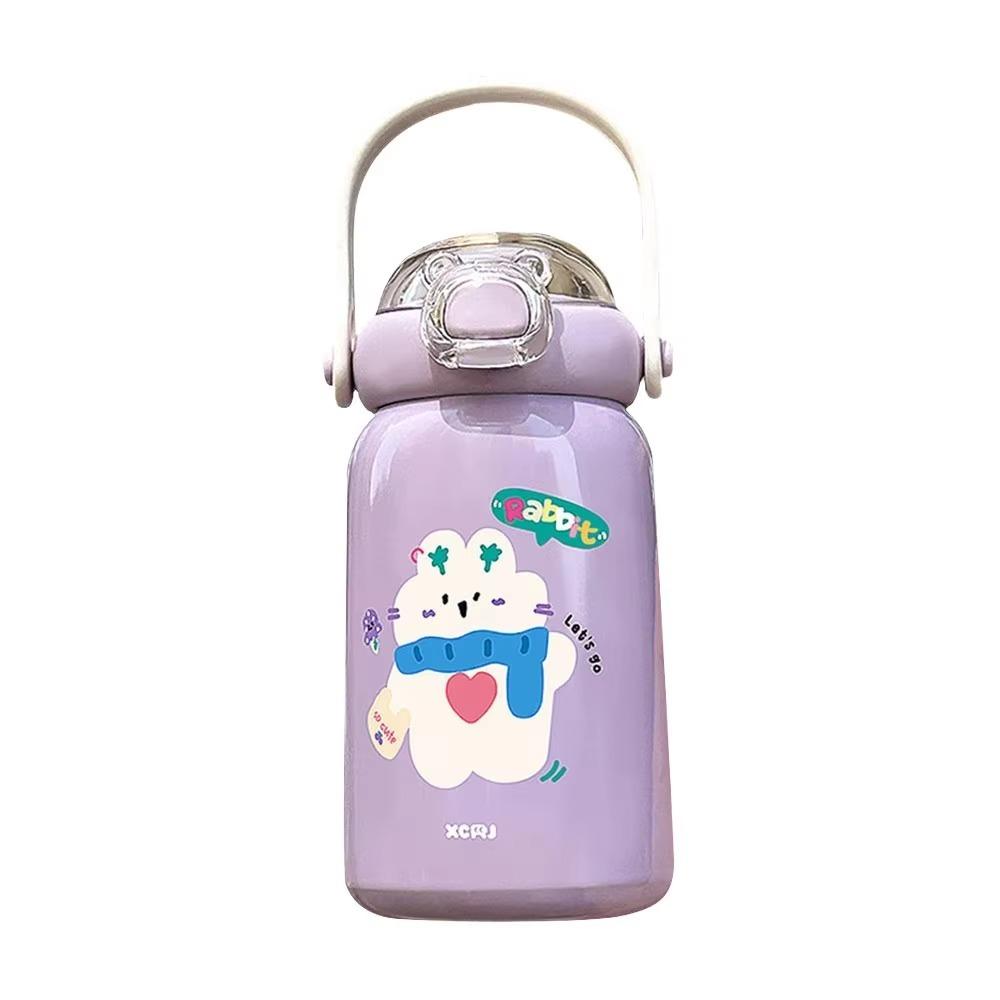 Large Capacity Vacuum Cup Double Drinking Straw Coffee Cup Cute Student Water Cup  for Children