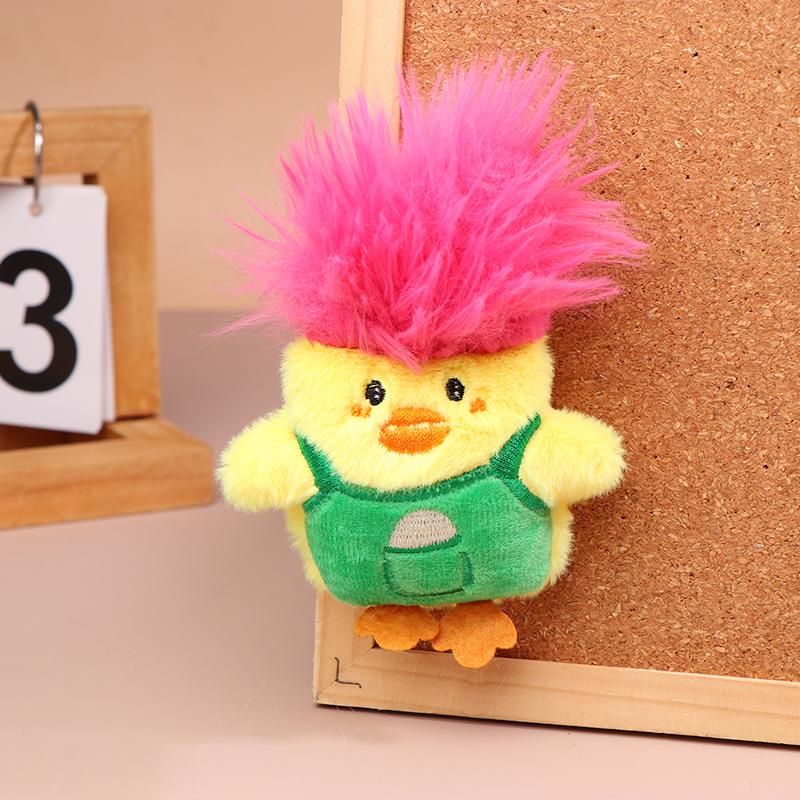

Funny Frying Hair Chicken Key Chain Plush Bag Pendant Creative Fluffty Keyring Kawaii Stuffed Doll Charms Bead chain красный
