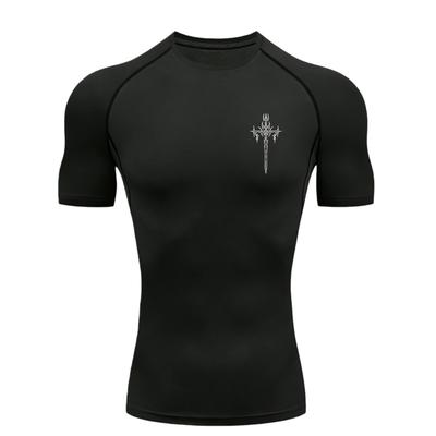 Kreuzmuster Herren Sport T-Shirt Training Fitness Kompression Schnelltrocknend Kurzarm T-Shirt für Männer