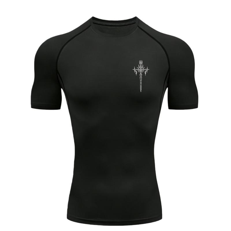 Cross Pattern  Men's Sports T-shirt Training Fitness Compression Quick Dry Short Sleeve T-Shirt for Men