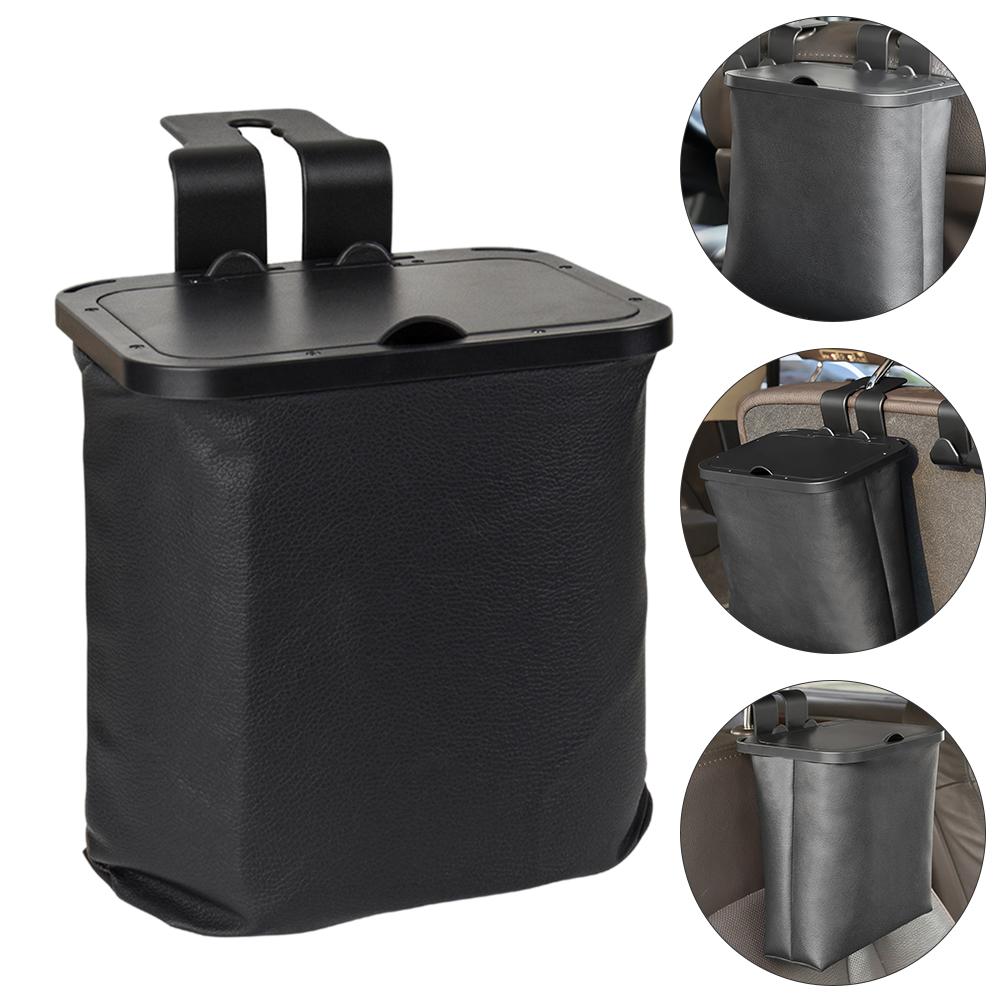 1 set Folding Car Trash Bin Abs Material Hanging Storage Basket Headrest Garbage Can Foldable Trash Bin For Interior