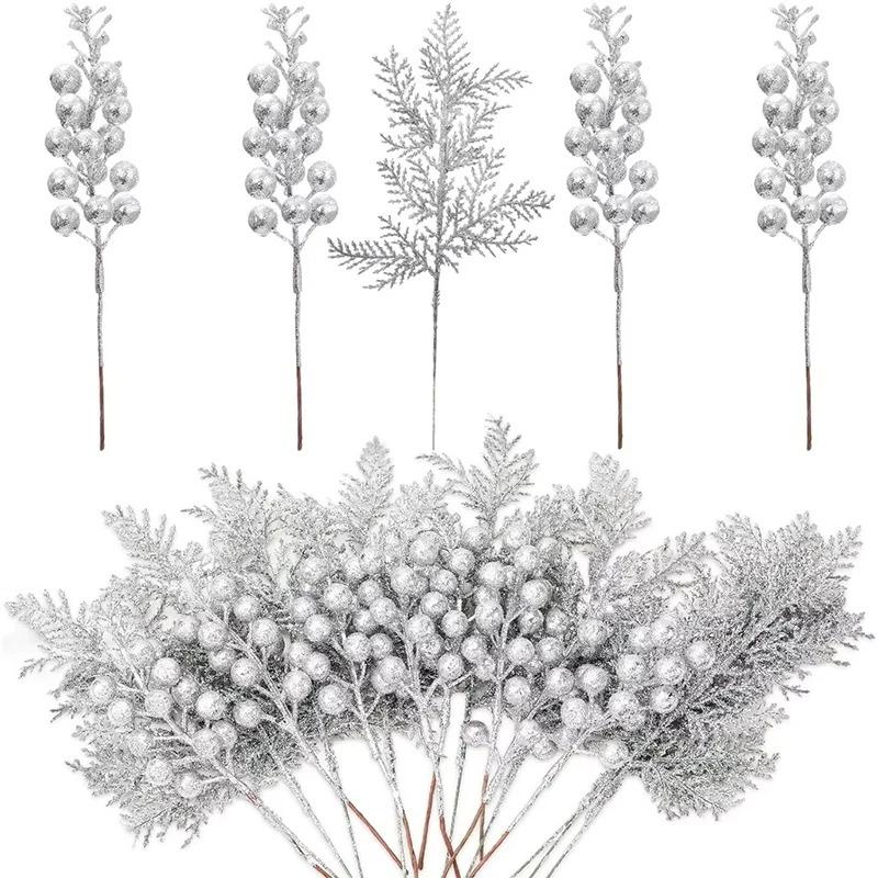 5Pcs Christmas Decoration Glitter Berrie Artificial Flower Bouquet Christmas Tree Ornaments for Home New Year 2025 Navidad Decor