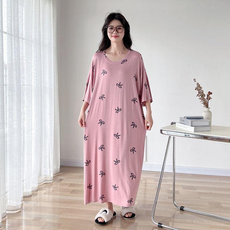 Plus Size Summer Lazy Short Sleeve Long T-Shirt Dress Korean Oversized Loose Maternity Home Clothes
