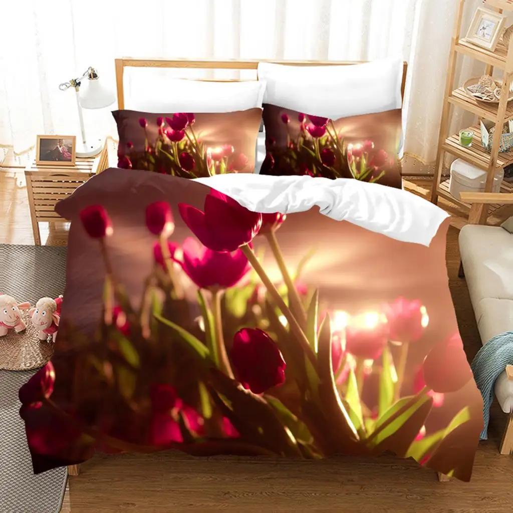 Comforter Tulip Twin Kingspring Botanical Floral Bedding Set Garden Flower Elegant Rustic Comforter For Boys Girls Room