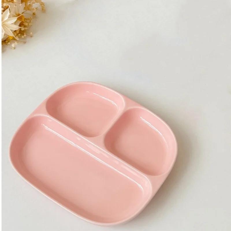 Keramické talíře se 3 mřížkami, jednobarevné servírovací talíře, salátové nádobí, jídelní přihrádka, kuchyňské ekologické nádobí