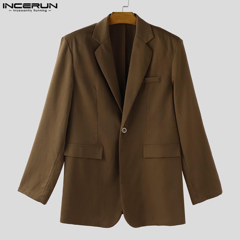 INCERUN Two Pieces Outfits Men Oversized Long Sleeve Blazer Capri Pants Sets Outfits