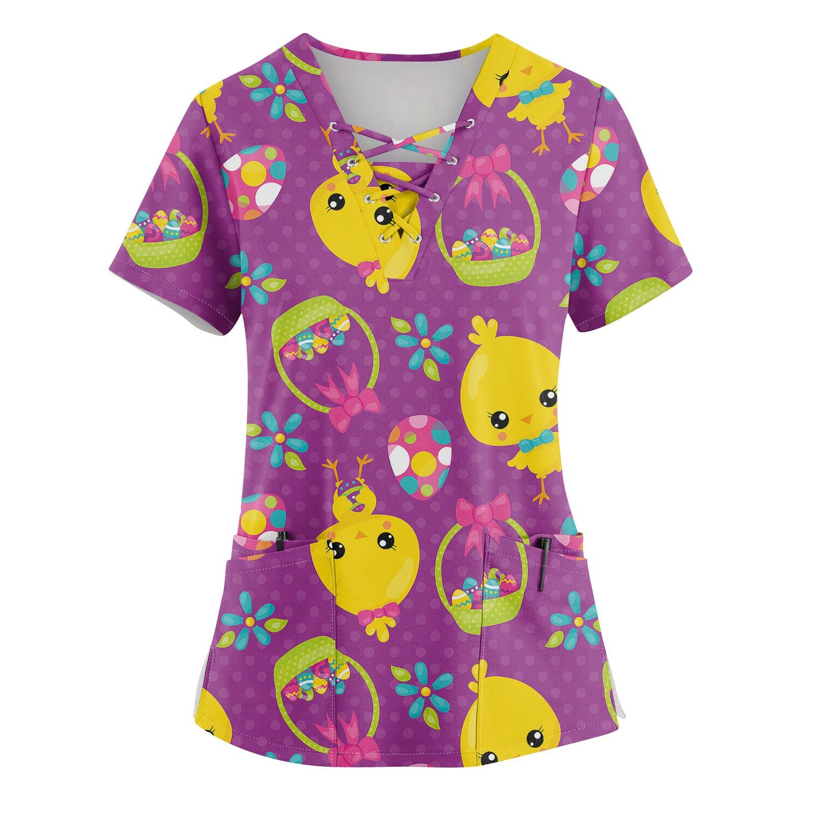 

Женский топ с коротким рукавом, V-образным вырезом, завязкой, принтом пасхального кролика и карманом XXXXL