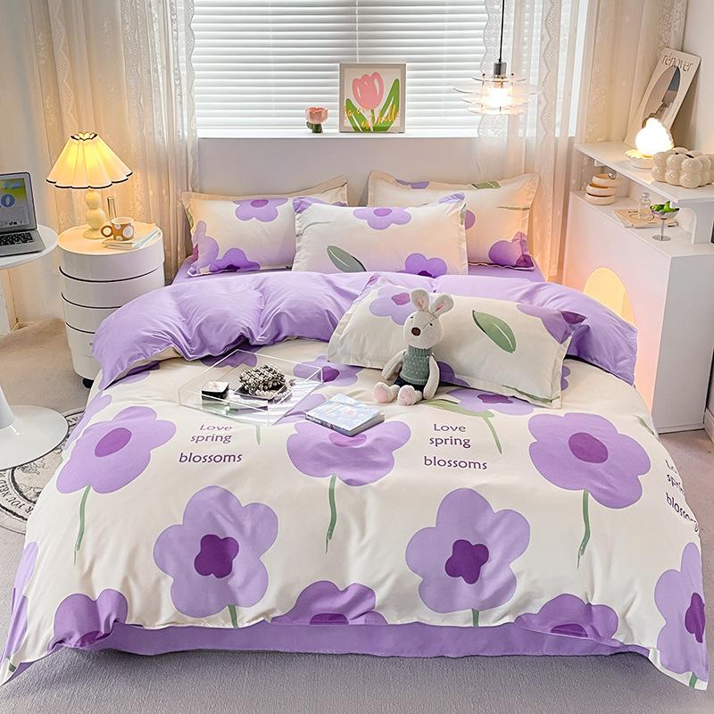 Pure Cotton Abraded Bedding Four-piece Set, Bed Sheet Quilt Cover, Dormitory Cotton Three-piece Set
