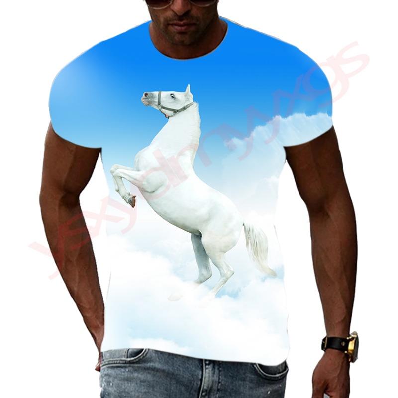 Summer Trend Horse HD Pattern Men T-Shirts Casual 3D Print Hip Hop Harajuku Personality Round Neck Tees Loose Short Sleeve Top