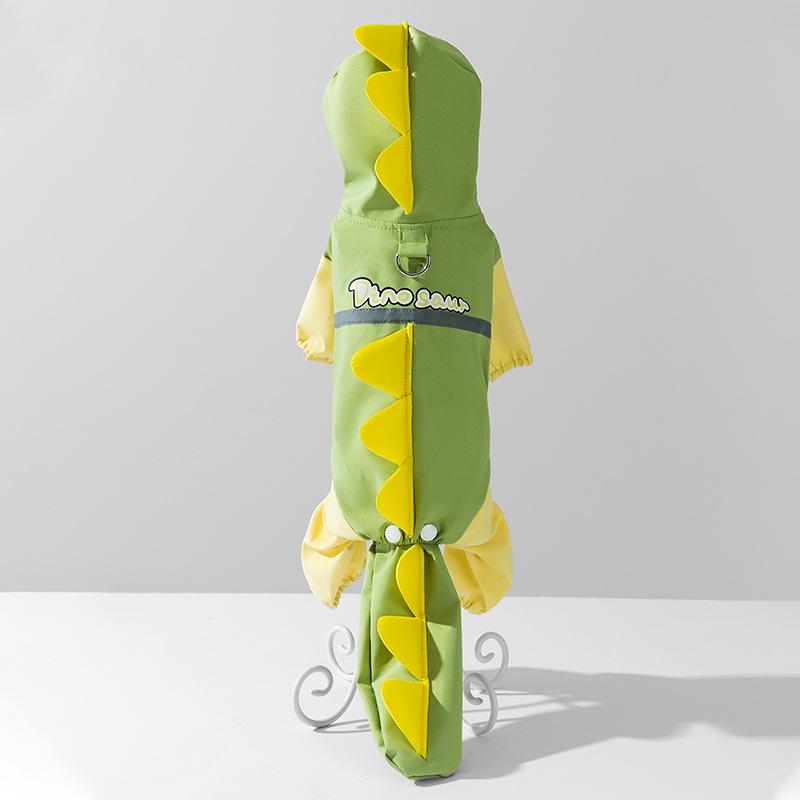Four-Legged Dinosaur Dog Raincoat with 3D Tail – Waterproof for Medium & Large Breeds