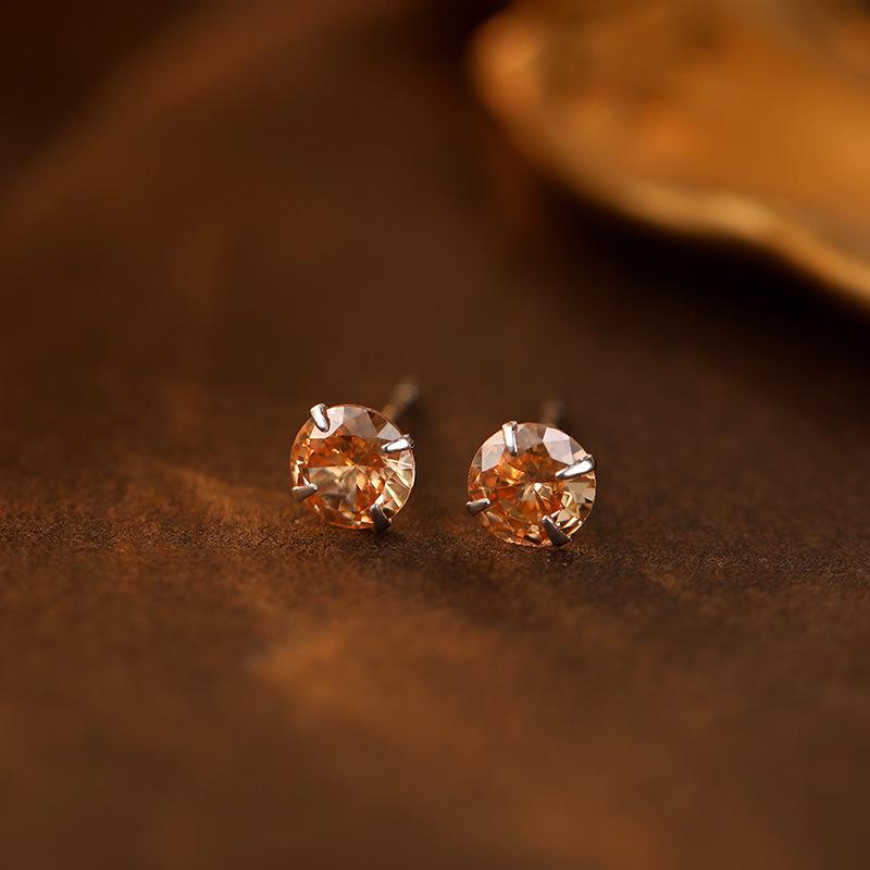 

Серебряные серьги Banyan Tree S999 с камнем рождения: Женские серьги-гвоздики с четырьмя когтями и цветными бриллиантами для повседневного ношения 3mm