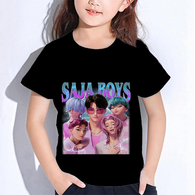 Sommer Huntrix Jente Kpop T-skjorter Barn Demonjegere T-skjorte Zoey Rumi Mira Gutter Jenter Kortarmede Topper Løs O-hals Barneklær
