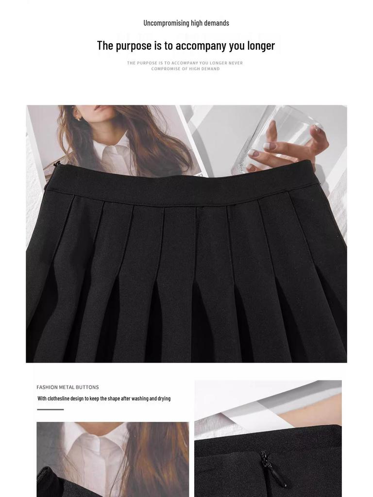 Women's High Waist Dark Gray Wool Plaid Pleated Skirt - Slimming Spring/Autumn 2026 Collection, JK Short Skirt