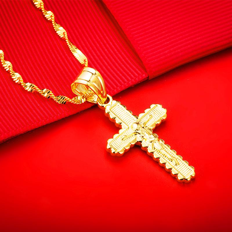 Vintage Gold Sand Cross Pendant Necklace for Men & Women - Copper Imitation Gold, Perfect for Couples, New Trendy Accessory