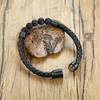 Titanium Steel Man Chakra Jewelry Wholesale Stainless Steel Men's Black Leather Volcanic Beaded Braclets Stone Leather Bracelets