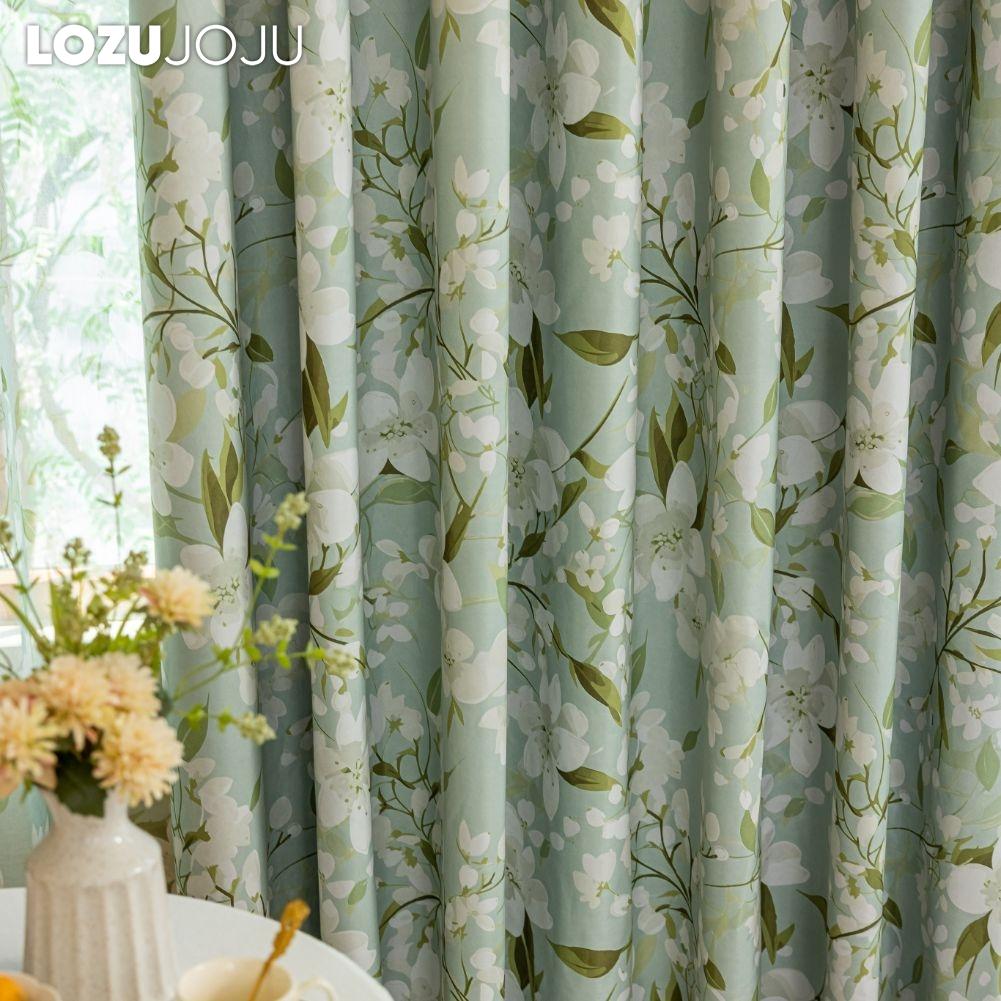 1PC LOZUJOJU Fashionable and Versatile Gardenia Green Printed Curtains Full Blackout Curtains for Bedroom Living Room Balcony Window for Home Decor