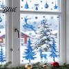 Fresh Watercolor Style Window Art Christmas Sticker Non Adhesive Blue Elk Snowflake Tree Removable PVC Holiday Decorations Wall Decal Static