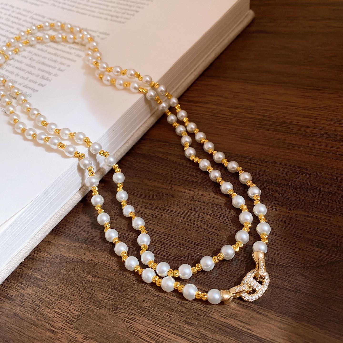 European and American zircon pig nose pearl necklace femininity sweater chain necklace