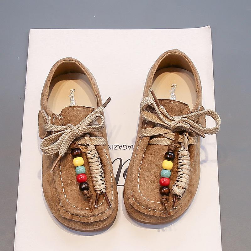 Girls Autumn Retro Loafers Soft Sole Kangaroo Shoes Casual Kids Footwear