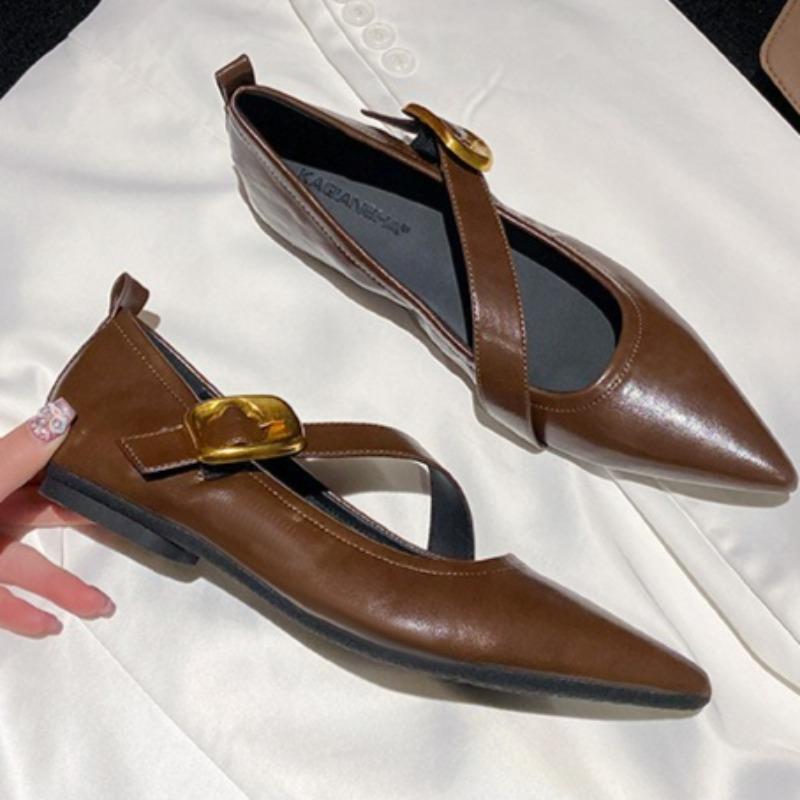 Fashion Mary Jane Shoes Low-heeled Soft-soled Single Shoes Women's New Pointed and Versatile Mary Jane Women's Shoes Large-size Flats