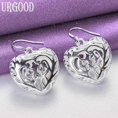 Orecchini pendenti a cuore cavo in argento sterling 925 gioielli di moda