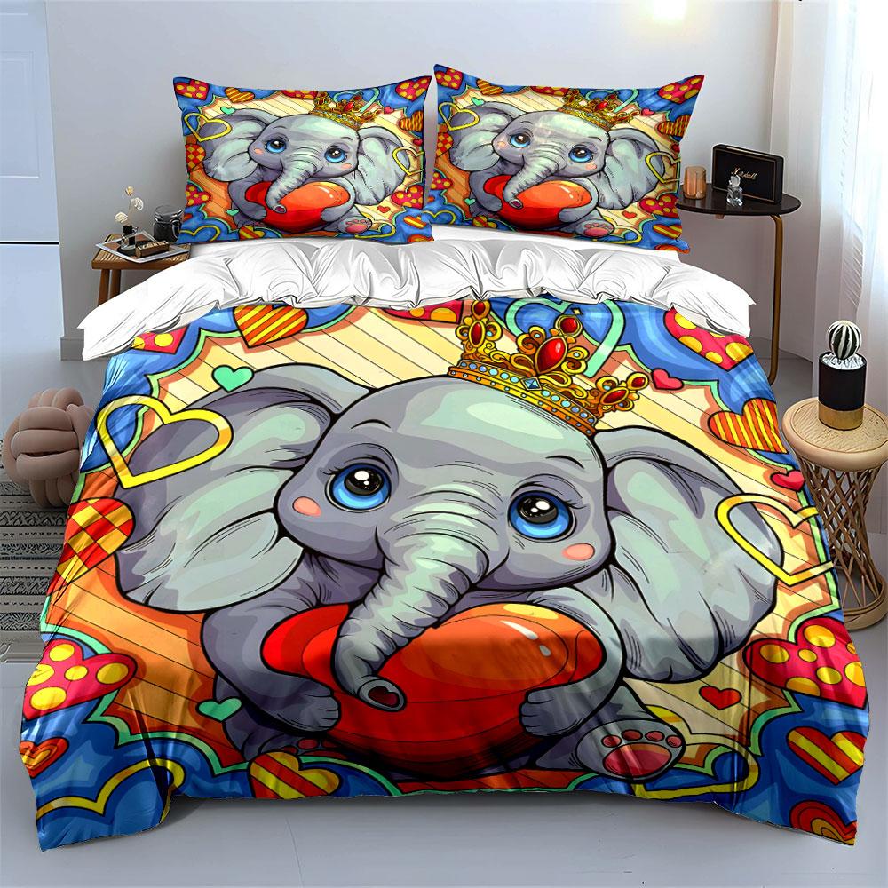 Cute Elephant Three-Piece Set Multiple Sizes Kid'S And Adults' Bedroom Exquisite 3Pc Bedding Set, Gift
