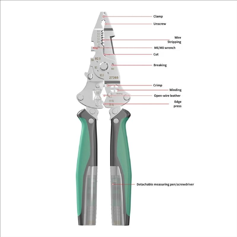 Collapsible Wire Stripping Pliers Multifunction Electrician Tool with Crimping Cutting and Wrench Features Foldable