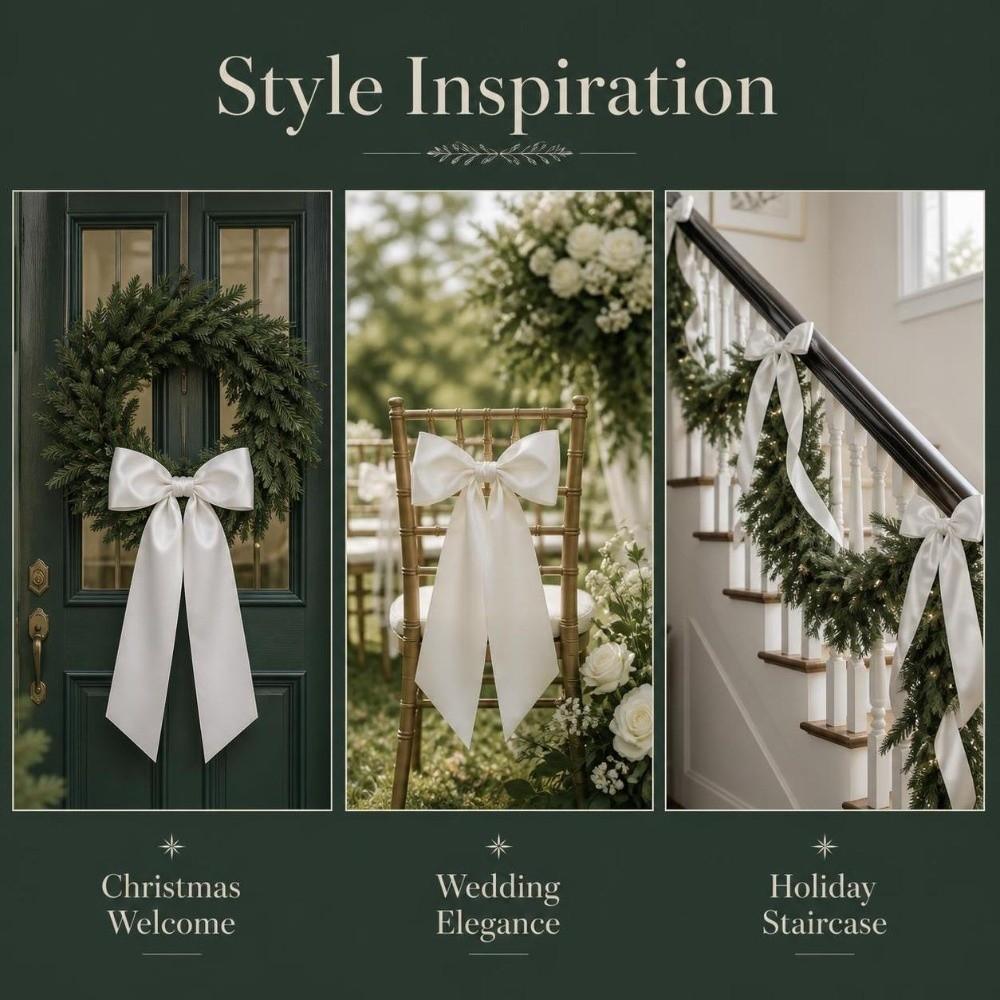 Adjustable Holiday Wreath Decor White Satin Wreath Sashes Pure Basket Sashes  Xmas Party