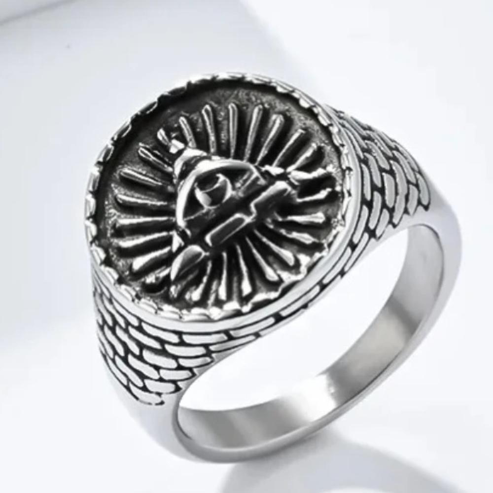 Retro Egyptian Triangle Pyramid Titanium Steel Ring Men's Eye of God Talisman Rings Jewelry Gifts