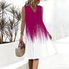 Plus Size V Neck Sleeveless Dress Green Valley Waterfall Painting Print For Country Hiking Journey