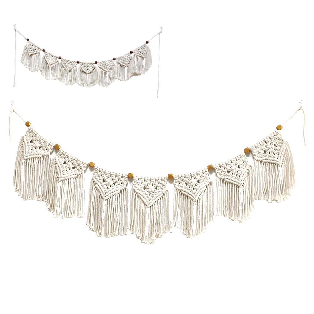 Macrame Wall Hanging Fringe Garland Banner Hand Woven Hanging Ornaments For Apartment Living Room Bedroom Wall Art Decor