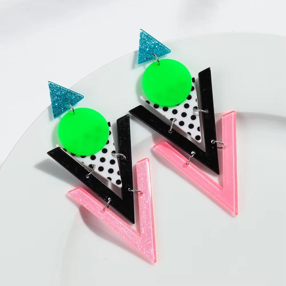 Vintage Acrylic Geometric Drop Earrings for Women Classic Statement Black White Square Round Big Earring Trendy Jewelry Gifts