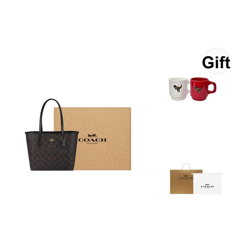 Coach Borsa Tote a Bottone City 23 Monogramma Classico Donna tote Oro Marrone Nero CN733-IMAA8