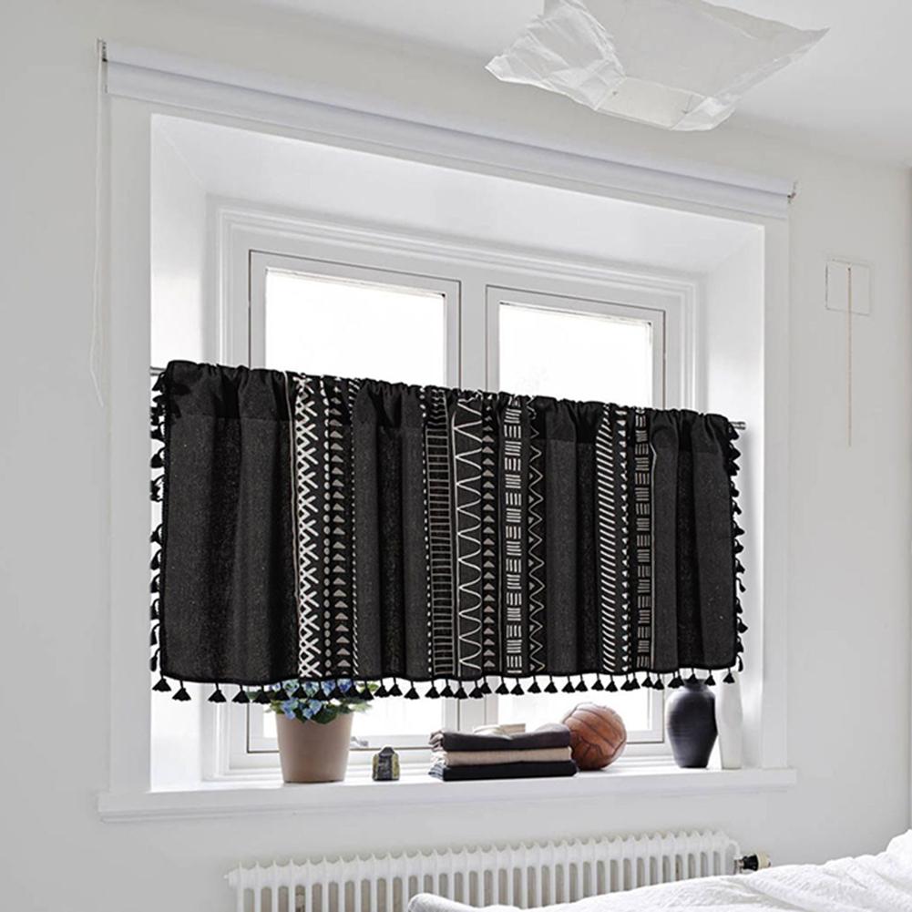Hollow Out Lace Half Curtain Boho Tassel Kitchen Curtains Multifunctional Window Curtains Drapery For Bedroom Bathroom Decor